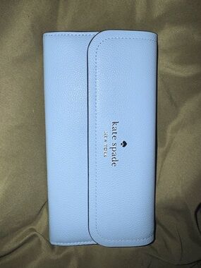 kate spade light blue leather continental wallet